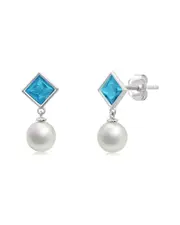 MaxColor Silver 1.40 ct. tw. Blue Topaz & 6mm Pearl Dangle Studs