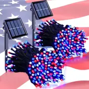 2 Pack Red White and Blue Solar Lights, 200LED 75.5Ft Patriot Solar String Light