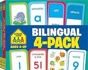 School Zone - Bilingual Spanish/English 4-Pack Flash Cards - Ages 4+, Preschool, Kindergarten, Alphabet, ABC’s, Basic Sight Words, Numbers 1-100, Colors, Shapes, ESL, Language Immersion, and More