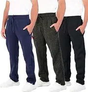 [Real Essentials] 3 Pack: Boys' Tech Fleece Open Bottom Sweatpants with Pockets, Set 7, Small