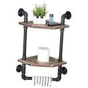 Industrial Pipe Shelf,Rustic Corner Shelves with Towel Bar,Bathroom 2-Layer