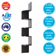5-Tier Corner Wall Shelf Display Storage Shelves, Dark Brown Wood veneer, MDF