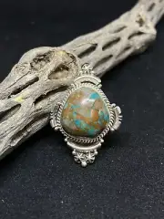 Native American Navajo Pilot Mountain Turquoise ￼sterling silver ring size 10.25