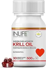 INLIFE Krill Oil (Superba) Phospholipid Omega 3 with Astaxanthin 500 mg - 30 Capsules