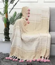 THE HOME TALK Angelina Throw Blanket - Hand Made - Cotton Blankets for Chair, Sofa, Bed, Accent Chair & Home Decorations - Warm Cover - Decorative Furnishings