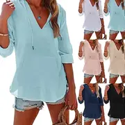 Women's Shirt Blouse Plain Modern Casual Long Sleeve V Neck Regular Tops Daily Holiday Pocket Blush Pink Black White Navy Blue Sky Blue Fall