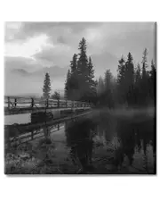 Stupell Industries Foggy Lake Water Sky Misty Forest Rustic Photography Stretched Canvas Wall Art by Ziwei Li