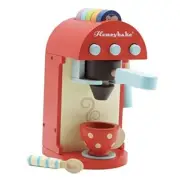 - Honeybake Premium Wooden Cafe Machine Set - Pretend Kitchen and Cafe Red