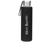 Men's Republic Glass Water Drinking Bottle w/ Silicone Sleeve 550ml - Black