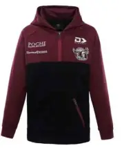 Manly Sea Eagles NRL Mens Black Qtr Zip Hoodie Sizes S-7XL BNWT