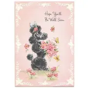 Vintage Get Well Soon Greeting Card Anthropomorphic Black Poodle Unused Envelope