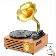 USB Retro Vinyl Record Player, Loud Speaker Phonograph, Supports 33,45,78 3 Speeds, 5.0 Wireless Bluetooth, Compatible with 7/10/12-inch Vinyl & Film Records,Gold