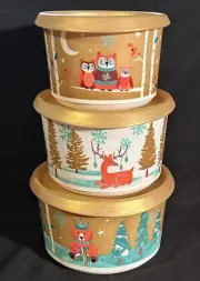 New Tupperware Snowfall Sweeties Christmas Holiday Stacking Canisters Set Of 3