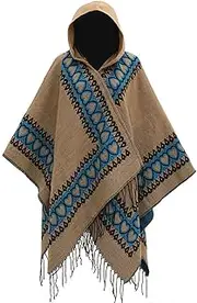 [BAILEYU] Hooded Knitted Shawl Cape Tassel Poncho Open Front Cardigan Warm Cloak for Women,Beige,One Size