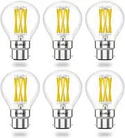Bonlux B22 Bayonet LED Light Bulbs Dimmable 6W B22 Golf Ball LED Bulb 60W Incandescent Equivalent,2700K Warm White Clear Glass G45 BC LED Bulbs, 480LM, No Flicker, Eyes Protection, 6 Pack