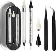 Chngna Rhinestone Picker Tool,2 Pcs Rhinestones Diamond Painting Dotting Pen,Rhinestone Tool,Gem Picker Tool,Manicure Nail Art DIY Decoration Tool,Wax Pencil for Rhinestones (Black and White)