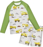 [GuoChe] Baby Boys Rash Guard Sets Hand Drawn Yellow Cars Toddler Long Sleeve 2 Piece Swimsuit UV Sun Protection (3T-10)