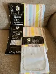 VINTAGE SET First Lady Twin Fitted Flat Sheet Striped NOS PILLOW CASE Pastel