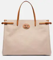 [Valentino Garavani] Valentino Garavani Antibes leather-trimmed canvas tote bag One Size beige