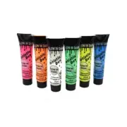 6 x 15ml Uv Glow In The Dark Face & Body Paints With Free Blacklight