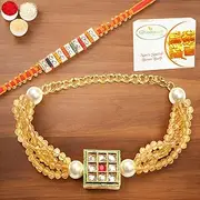 Ghasitaram Gifts Rakhis Online - Rakhi for Brother-T-19 Bhaiya Bhabhi Rakhi with 200 GMS of Besan Barfi