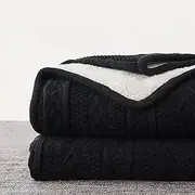 Longhui bedding Black Acrylic Cable Knit Sherpa Throw Blanket - Thick, Soft, Big, Cozy Knitted Fleece Blankets for Couch, Sofa, Bed - Large 60 x 80 Inches Coverlet All Season