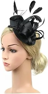[Healeved] Headdress for Bride Silver Wedding Hats Wedding Hats for Women Flower Mesh Ribbons Hair Band Flapper Costume Accessories Tea Party Hat with Lace Gloves Wedding Hair Band Black