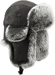 [keusyoi] Ushanka Winter Skiing Cycling Hat Windproof Earflaps Wool Hat Black Men Women Fur Fluffy Hat