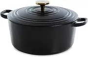 BK Cookware German Enamelled Iron, 24 cm/4.2 Litre Dutch Oven Casserole Dish with Lid, Gold Knob, Induction, Dishwasher & Oven Safe, Pitch Black