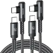 USB C to USB C Cable (1M, 2Pack), 60W Fast Charging Cable with Right Angle Connector, Compatible with iPhone 16 15 Series (Pro Max/Plus), MacBook Air, Galaxy S23 Ultra/S22/Note 20 Black