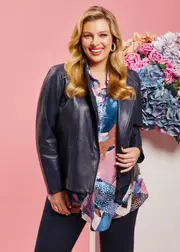 [TS] Taking Shape Leather Lottie Panel Jacket Size 14 in Blue Iris, Leather - Plus Size Women's Clothing Blue Iris