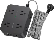 5' Power Strip Surge Protector,8 Outlets-4 USB Charging Ports-Type C,Side Outlet