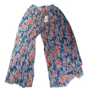 Elie Tahari Jasmine Pleated Pull-On-Pants Blue Floral Pleated Chiffon Size S