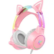 Gaming Headset with Detachable Cat Ears Wired Over LED Ear Headphones with Mic for PC Laptop PS4 PS5 Xbox Switch