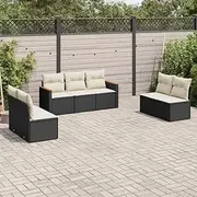 7 Piece Patio Set, Black Poly Rattan Garden Outdoor Furniture Set with Cushions, Chairs, Balcony, Outdoor, Porch, and Storage - Conversation Sets for Garden