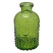 Clear Green Colored Glass Round Vintage Style Bottle / Vase with cork H = 5.5 in