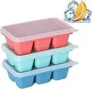 KIYOKI Ice Cube Trays for Freezer 3 Pack - Mini Ice Cube Trays with Lid & Easy-Release Silicone Bottom, Stackable Small Ice Cube Molds, Blue+Red+Mint Green