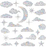 26 Piece Cloud & Star Window Clings - Anti-Collision Decals, Prismatic Vinyl, Rainbow Stickers