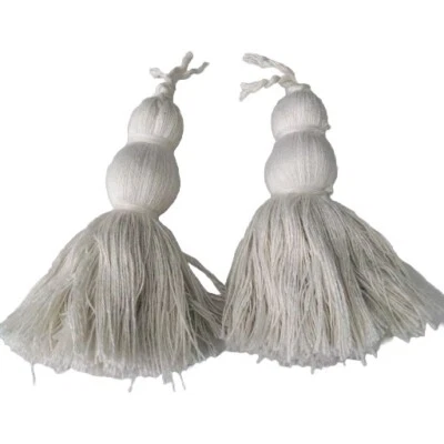 Tassels x 2 Natural Off White Beige Decorative Cotton Macrame Craft Trim 12cm