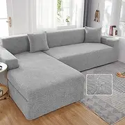 Waterproof L Shape Corner Sofa Slipcover with Non Slip Velvet Seat Cushion Covers Grey (3 Seater)