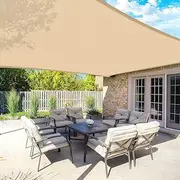 Sun Shade Sail, Outdoor Rectangle Sun Sail Shade with 4 Ropes, Pergola Canopy, 95% UV Block, for Patio, Garden, Backyard, Lawn and Swimming Pool (Beige, 10' x 10')