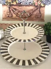 NEW 2 Tier Silver/White Bone China Cake Stand,