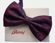 ️NEW Auth BRIONI Navy/Burgundy PAISLEY FLORAL 100% SILK Men's Pre-Tied BOW TIE