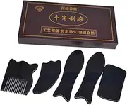 WRITWAA 5pcs Scraping Board Set Pressure Scalp Cupping Horn Scraper Spa Tool Massage Board
