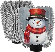 XYMZR Christmas Snowman Forest Snow Absorbent Microfiber Car Wash Mitt, Funny Cute Anime Scratch Free for Cars Cleaning, Home Cleaning Mitts, 2 Pack, 10.24” L x 7.09” W