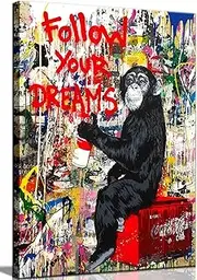 Large monkey wall art Street Graffiti Canvas Wall Decor Monkey gorilla Animal Inspirational Painting Pictures Posters Prints Artwork for Office Living Room Bedroom Bathroom Framed(Graffiti, 24“W×36”H
