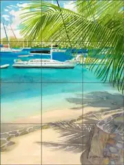 Sailboat Tile Backsplash Evelyn Jenkins Drew Beach Art Ceramic Mural RW-EJD008