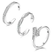 FIBO STEEL 3 PCS Toe Rings for Women 925 Sterling Silver Adjustable Toe Rings...