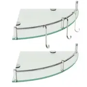 Glass Shower Shelves, 2 Tier Tempered Glass Corner Shelf 2 Tier / Hangers