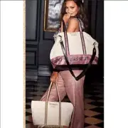 Victoria's Secret Tote Bag 2 SET Sparkle Carryall Weekender Gold Pink Zipper NEW